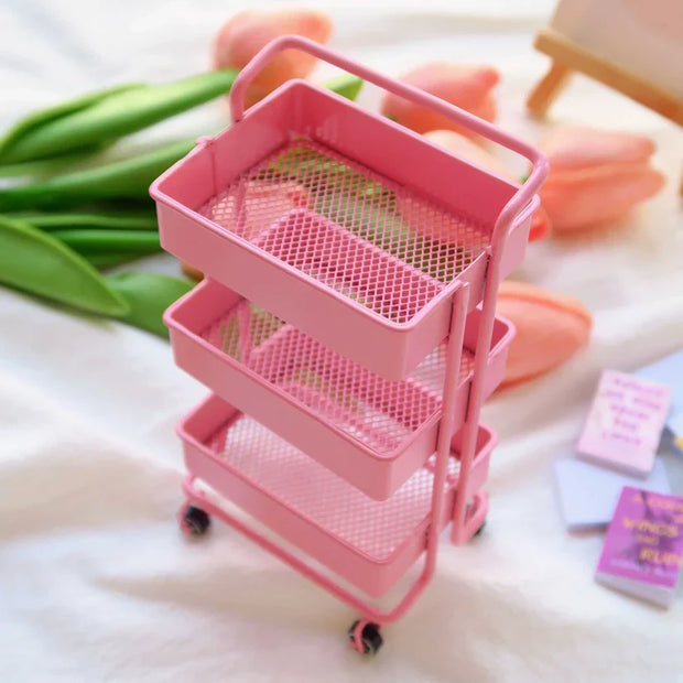 Mini DIY Three-Tier Storage Cart – Creative Scene Decor | Handcrafted Mini Display & Storage